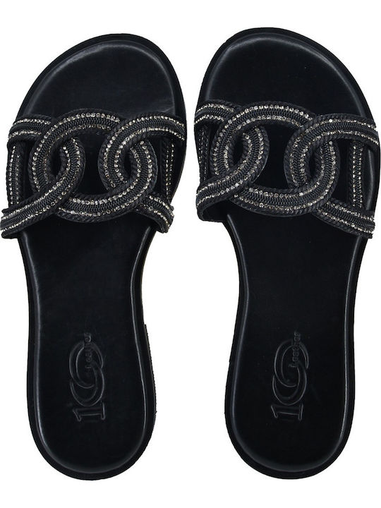 Leder Flache Sandalen für Damen in Schwarz Farbe