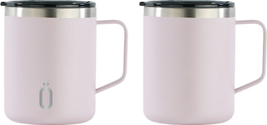 Runbott Mug Thermos Stainless Steel BPA Free 400ml Pink with Handle