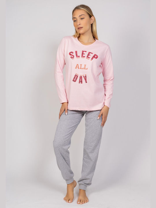 Cherry Underwear Winter Damen Pyjama-Set Baumwolle Rose