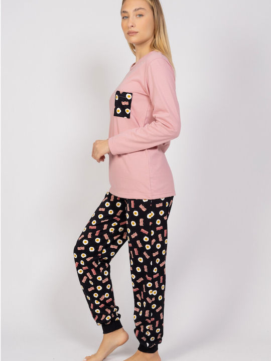 Cherry Underwear Winter Damen Pyjama-Set Baumwolle Rose