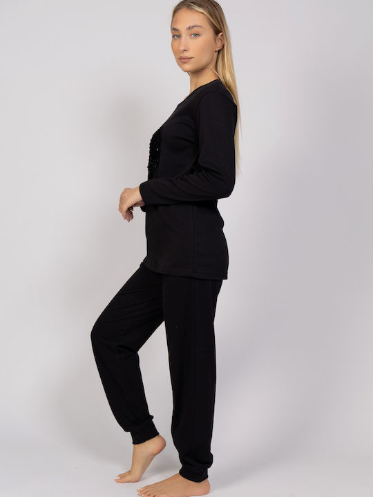 Cherry Underwear Winter Damen Pyjama-Set Black