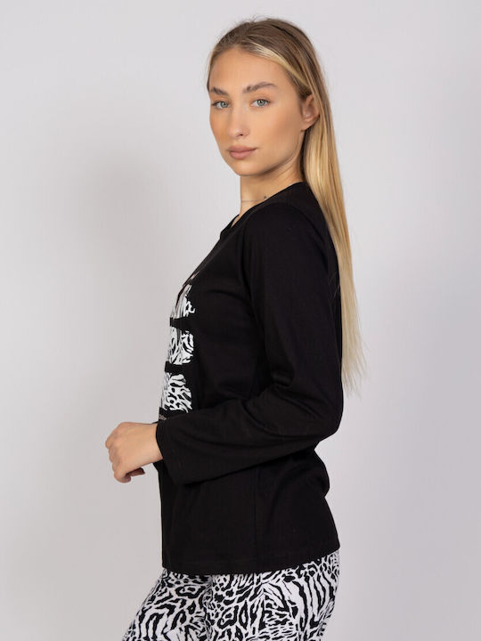 Cherry Underwear Χειμερινό Γυναικείο Σετ Πιτζάμας Μαύρο Heart