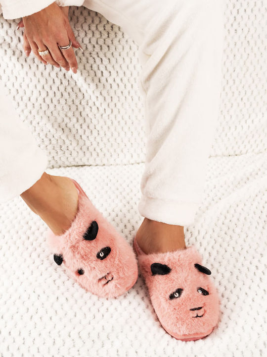 Pink Furry Panda Slippers