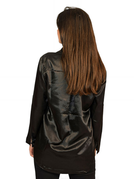 Morena Spain Women's Satin Long Sleeve Shirt Black