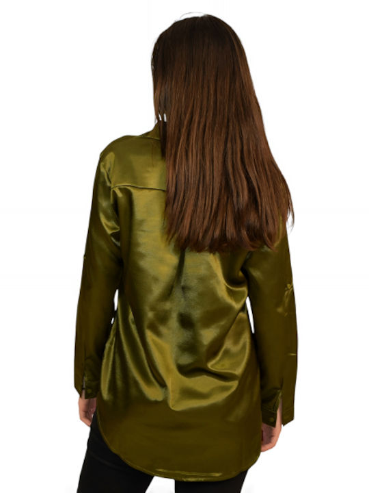 Morena Spain Women's Satin Long Sleeve Shirt Green