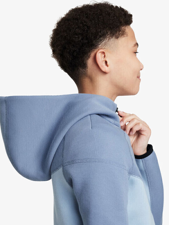 Fleece Kids Sweatshirt Cardigan with Hood and Pockets Light Blue Nsw Tech