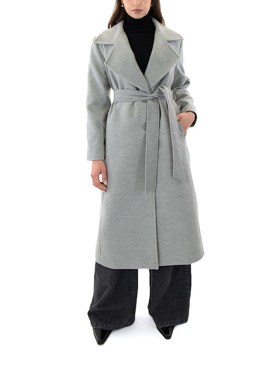 Moutaki Women's Long Coat with Belt grey