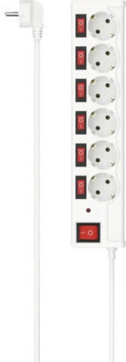 Hama Electric Extension Cord 6 Outlets Individual Switch 1.4m 3680w White Surge Protection