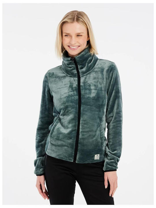 Fleece Damen Strickjacke mit Reissverschluss Grüne