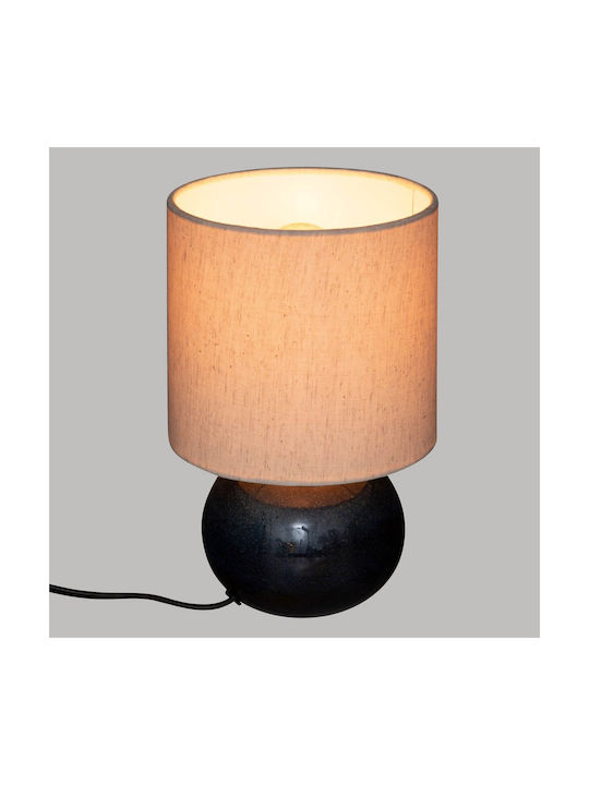 Ceramic Table Lamp for Socket E14 with Beige Shade and Blue Base