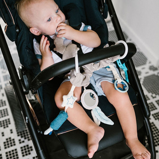 Babyono Hängendes Babyspielzeug für Kinderbett und Kinderwagen mit Beißring und Spiegel Raccoon für Neugeborene