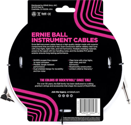 Ernie Ball Instrument Cable 6.3mm male - 6.3mm male 6m White (6047)