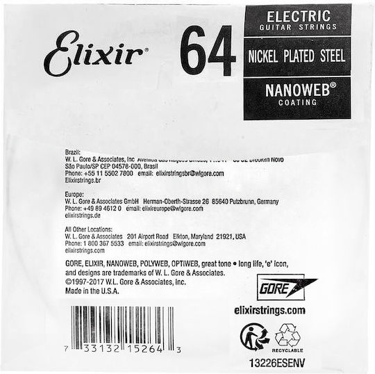 Elixir Single Nickel Plated Steel String for Electric Guitar Nanoweb .064"