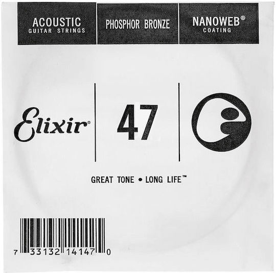 Elixir Single Phosphor Bronze String for Acoustic Guitar Nanoweb Loop End .047"