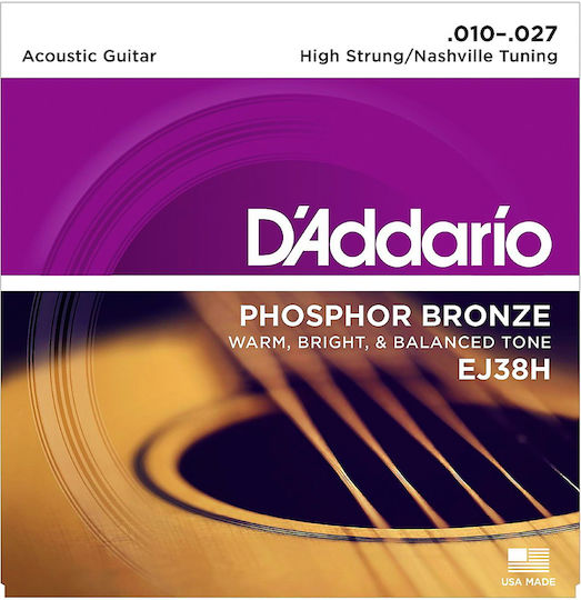 Daddario Set of Phosphor Bronze Strings for Acoustic Guitar High Strung/ Nashville Tuning Acoustic 10 - 27"