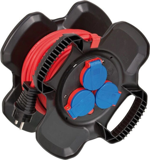 Tambur prelungitor de exterior Brennenstuhl X-gum 3 prize, protecție la supraîncălzire, IP44, cablu At-n05v3v3-f 3g1.5, 10m