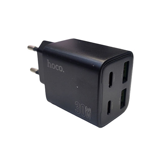 Hoco Зарядно без кабел с 2 USB-A порта и 2 USB-C порта 30W Power Delivery / Quick Charge 3.0 Черен (N56 Fundador)