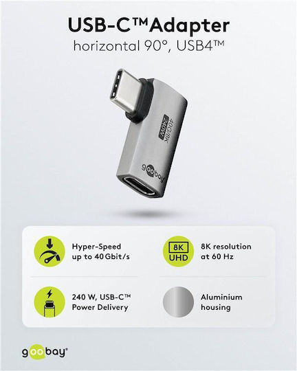 Goobay Adapter USB-C 74441 Gewinkelt 90° USB4 240W 40Gbps 8K Grau