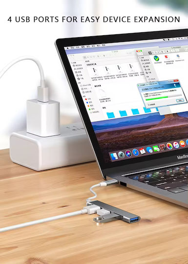 ATC Hub 4 Θυρών USB 2.0 με σύνδεση USB-C Γκρι