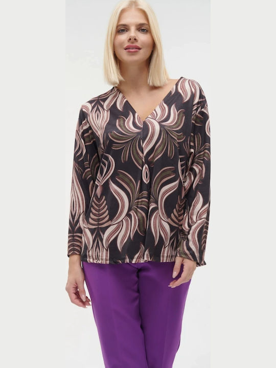 Women's Blouse Long Sleeve with V Neckline Black