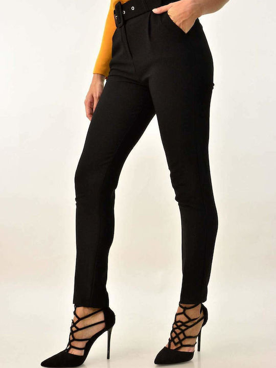 Damen Hoch tailliert Stoff Hose Black