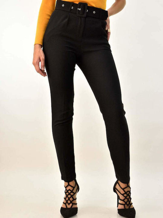 Damen Hoch tailliert Stoff Hose Black