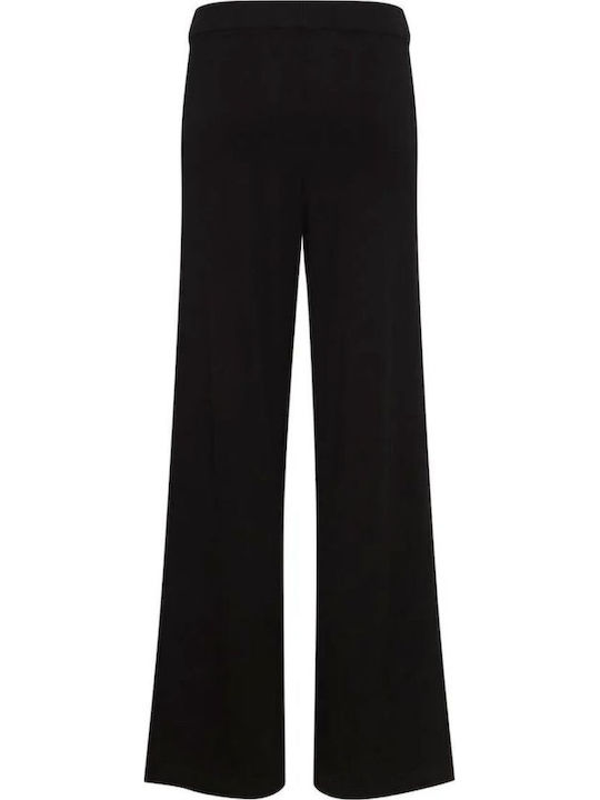 Women's High-waisted Fabric Trousers Regular Fit Black