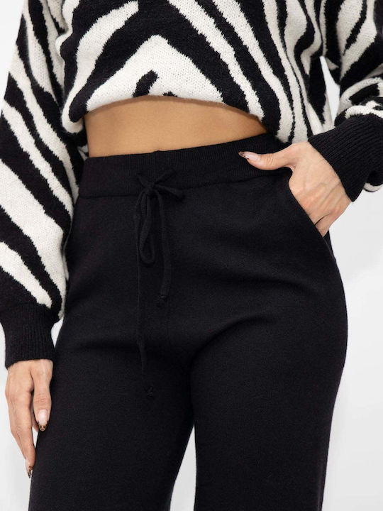 Damen Stoff Hose mit Gummizug Black