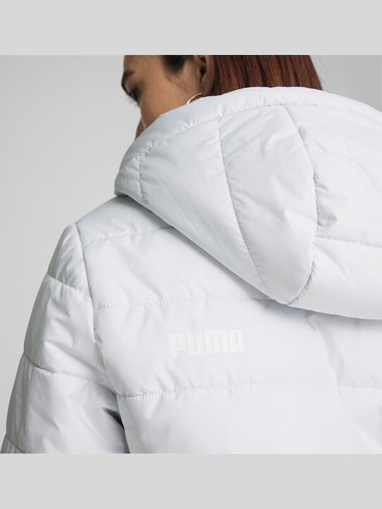 Women's Short Puffer Jacket for Winter with Hood White