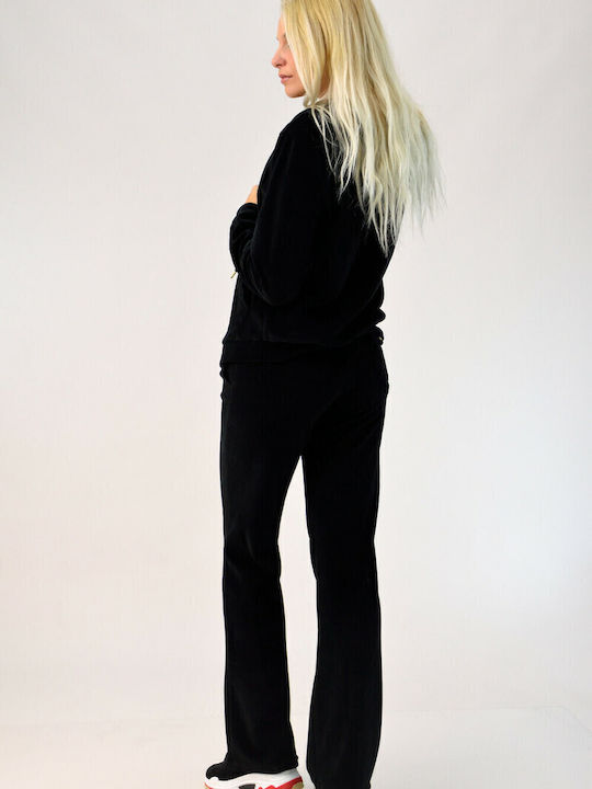 Women's Sweatshirt Jacket Velvet Hooded Black