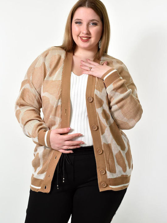 Γυναικεία Ζακέτα Oversized Σχέδιο Μπεζ 22974