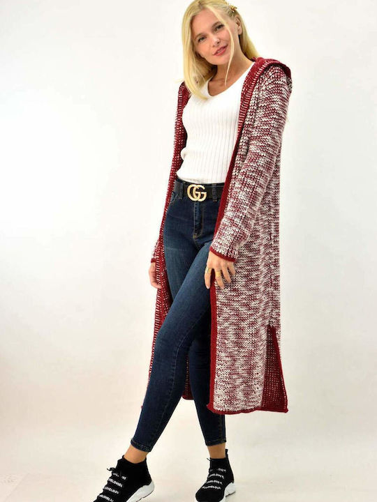 Long Knitted Hooded Cardigan Bordeaux 3819