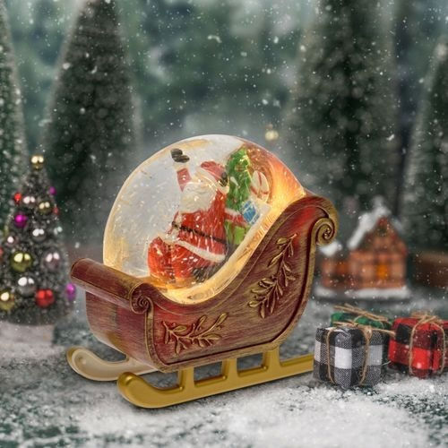 Illuminated Santa Claus in Sleigh Red 18x17.5x10cm
