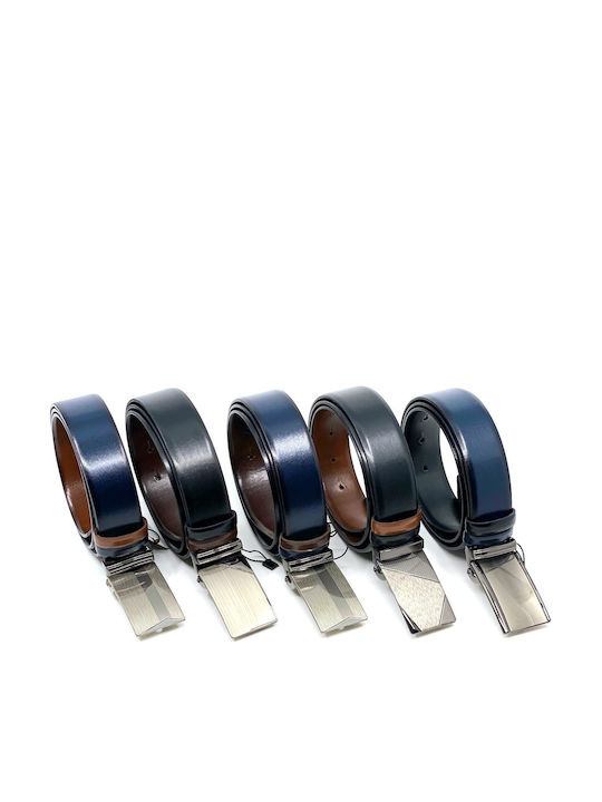 Men's Belt Leather Double Sided Black 2021-A ΜΑΥΡΟ ΜΠΛΕ