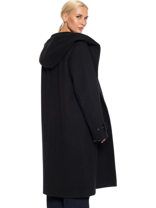 Women's Black Coat with Hood