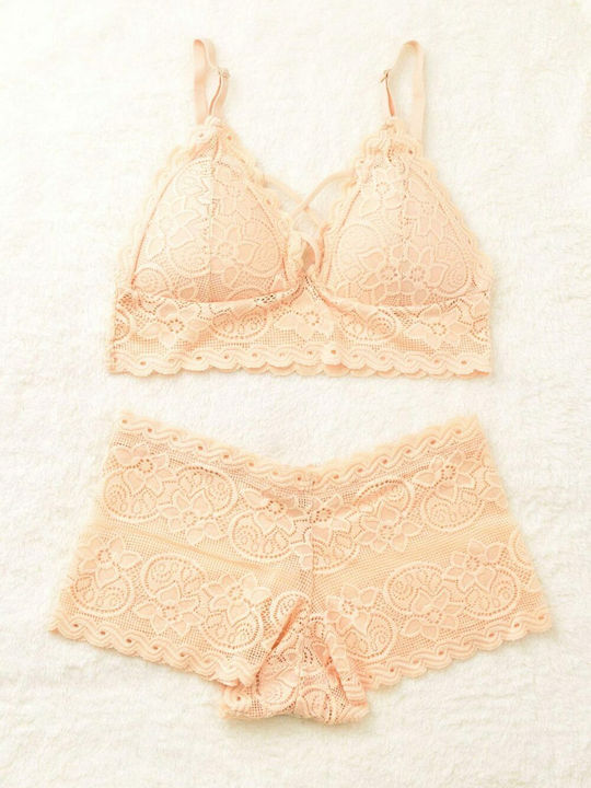 Potre Δαντελένιο Σετ Εσωρούχων Bralette με Slip Μπεζ
