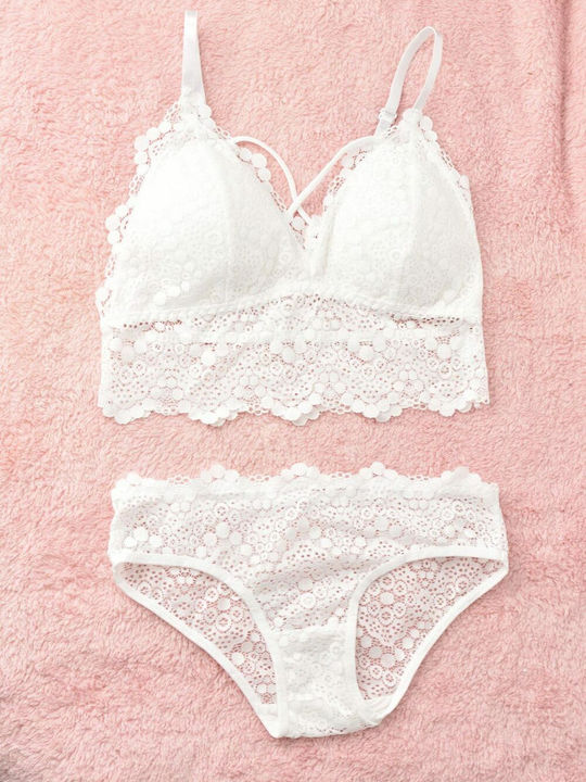 Potre Δαντελένιο Σετ Εσωρούχων Bralette με Slip Λευκό
