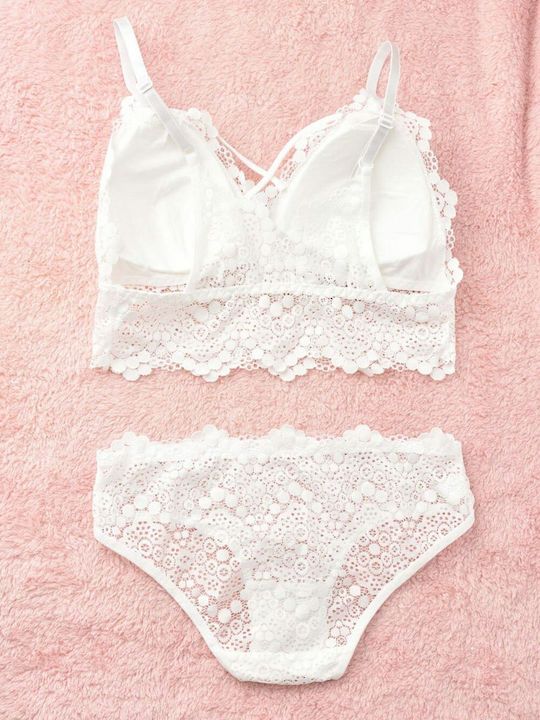 Potre Δαντελένιο Σετ Εσωρούχων Bralette με Slip Λευκό