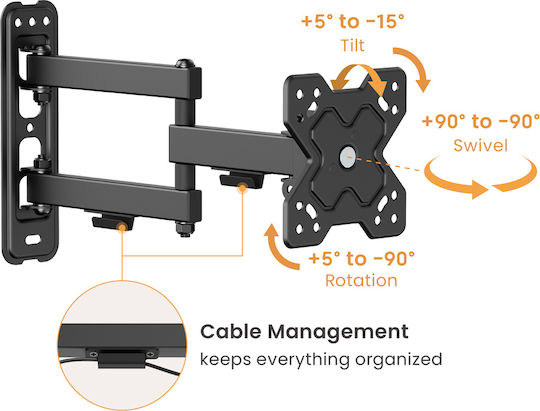 Powertech PT-1279 Wall TV Mount with Arm up to 32" and 20kg Silver