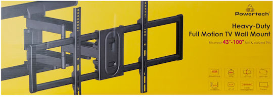 Powertech PT-1280 Wall TV Mount with Arm up to 100" and 60kg Black