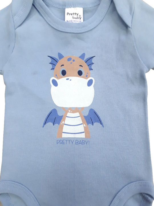 Pretty Baby Body pentru Bebeluși Mâneca scurta Light Blue Little Baby Dino