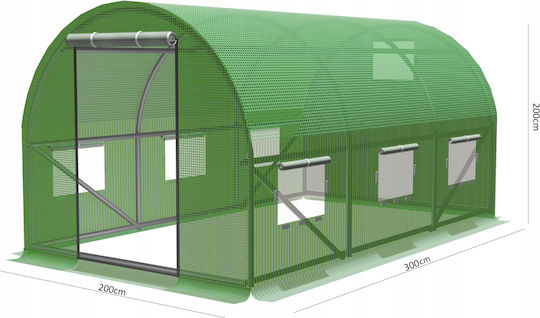 Garten Gewächshaus Tunneltyp Metallrahmen 300x200cm Grün 6qm Zusätzliches Hinteres Fenster