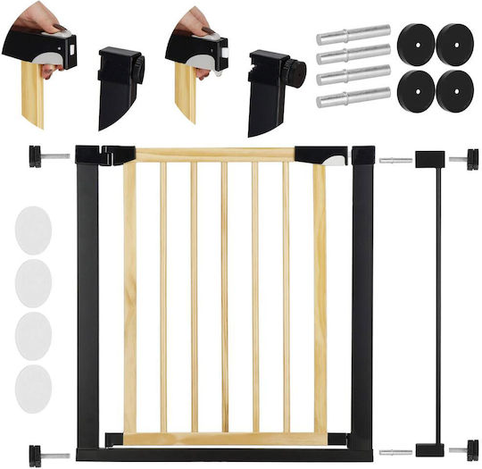 Safety Gate Stairs Adjustable Wooden Steel Frame 82-89cm Black Brown