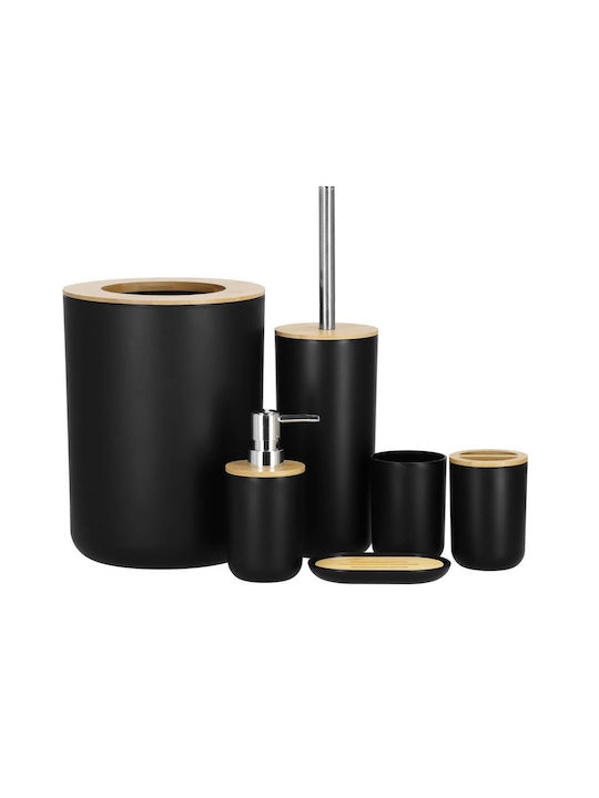 Black 6-piece Round Plastic Bathroom Accessory Set Bamboo Elements Black 6-piece Round Plastic Bathroom Accessory Set Bamboo Elements