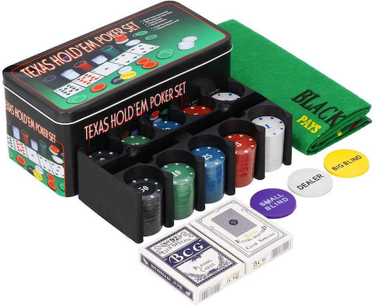 Complex Poker Set 200 Chips Green Mat 2 Decks Cards In Metal Case