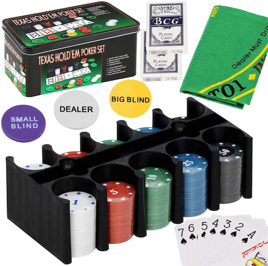 Complex Poker Set 200 Chips Green Mat 2 Decks Cards In Metal Case