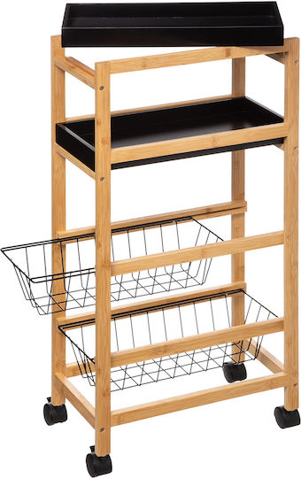 Atmosphera Wooden 4-Tier Brown Food Rack With Wheels 169201 Atmosphera Wooden 4-Tier Brown Food Rack With Wheels 169201