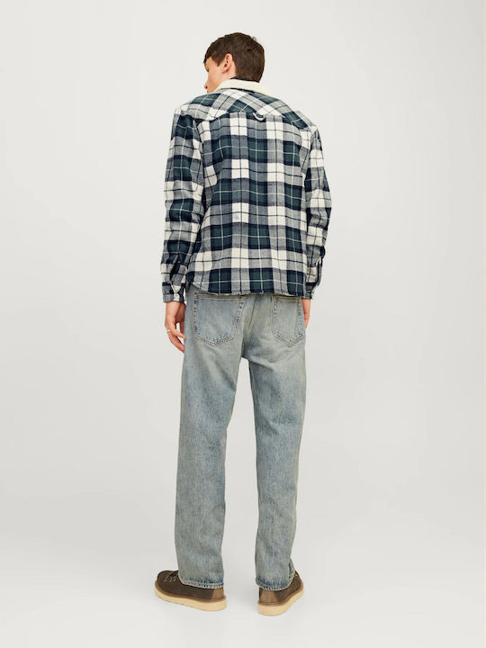 Langärmeliges Baumwoll-Overshirt in Breite Linie Karomuster Grün