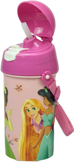 Alouette Princesses Kids Water Bottle Plastic with Straw 500ml