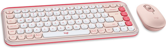 Logitech Pop Icon Combo Ασύρματο Bluetooth Σετ Πληκτρολόγιο & Ποντίκι Αγγλικό US Ροζ